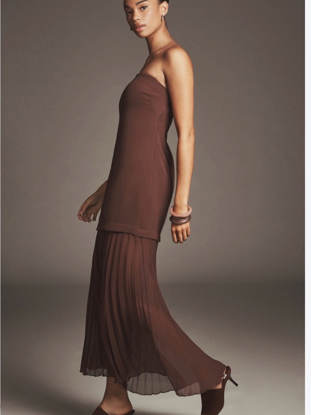 Anthropologie Strapless Twofer Pleated Midi Dress
